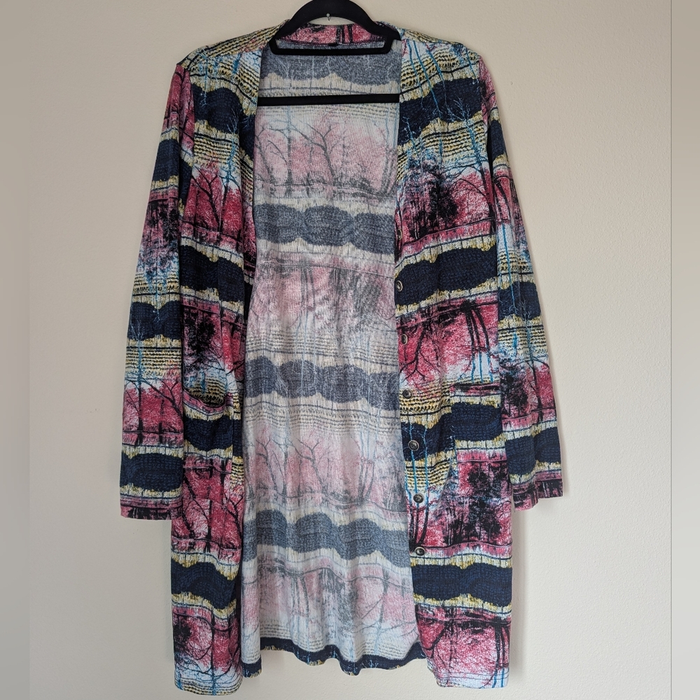 Colorful Abstract Open Cardigan Size M